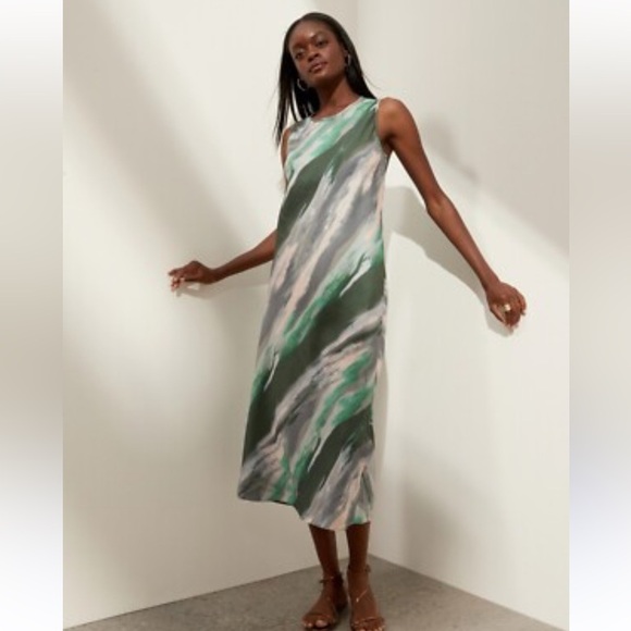 Banana Republic Bias-Cut Midi Dress XS Petite Feather Gray Green  Y2K Slip Look - Picture 1 of 5